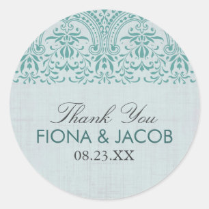 Rond Sticker Mariage damassé Vintage turquoise