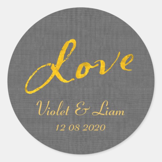 Rond Sticker Mariage d'amour sur lin gris (Devant)