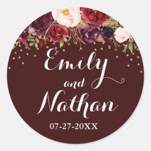 Rond Sticker Mariage de automne Floral Gold Confetti Bo