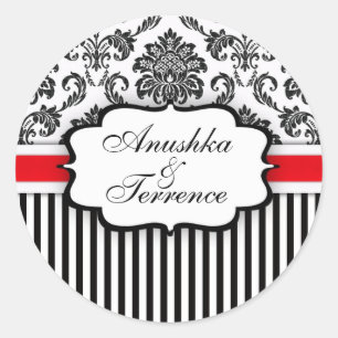 Rond Sticker Mariage de bande Damask noir et rouge