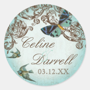 Rond Sticker Mariage de Botanica ou phoque - Aqua Blue