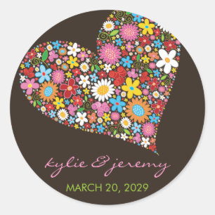 Rond Sticker Mariage de coeur Valentine Fleurs de print