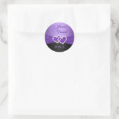 Rond Sticker Mariage de Coeurs Joints Violet et Noir (Sac)