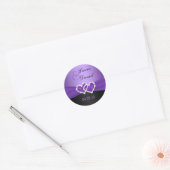 Rond Sticker Mariage de Coeurs Joints Violet et Noir (Enveloppe)