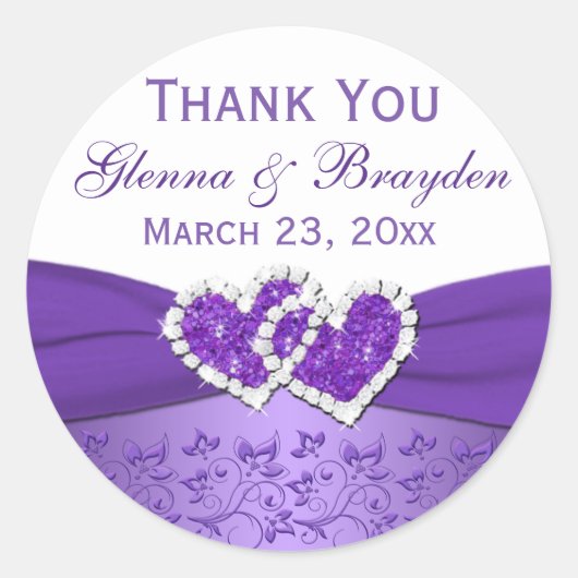 Rond Sticker Mariage de Coeurs unis violet et blanc (Devant)