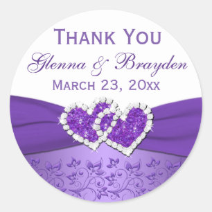 Rond Sticker Mariage de Coeurs unis violet et blanc