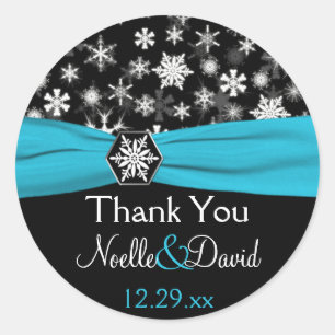 Rond Sticker Mariage de Flakes Aqua, Noir, Blanc
