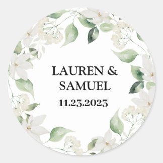 Rond Sticker Mariage de fleurs de verdure aquarelle