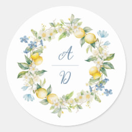 Rond Sticker Mariage de la Dolce Vita Lemon Floral Wrea