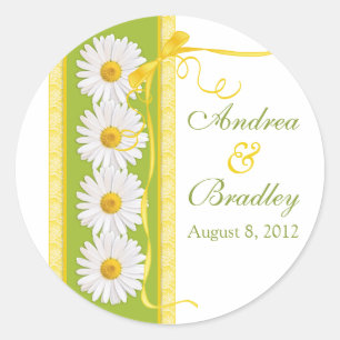 Rond Sticker Mariage de la marguerite jaune vert