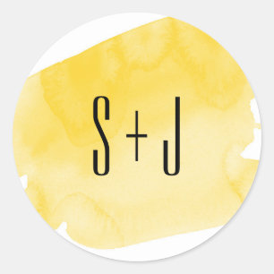 Rond Sticker Mariage de lavage à l'aquarelle jaune