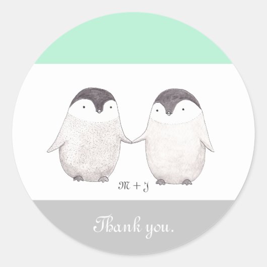 Rond Sticker Mariage de mariage Favor Cute Penguin (Devant)