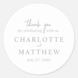 Rond Sticker Mariage de Merci de script blanc et argent