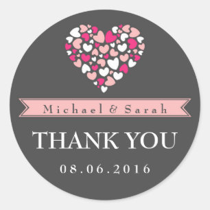 Rond Sticker Mariage de Merci rose et gris