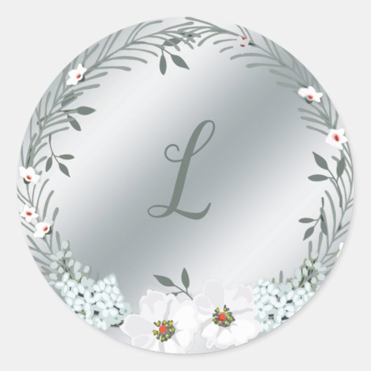 Rond Sticker Mariage de Monogramme Argent (Devant)