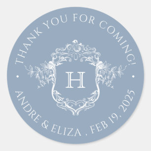 Rond Sticker Mariage de monogramme de crête bleue pouss