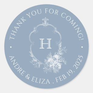 Rond Sticker Mariage de monogramme de crête bleue pouss