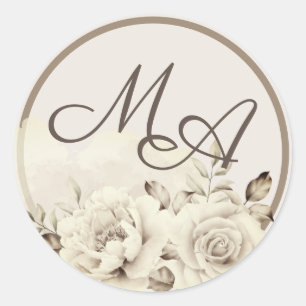 Rond Sticker mariage de monogramme de fleurs blanc rust