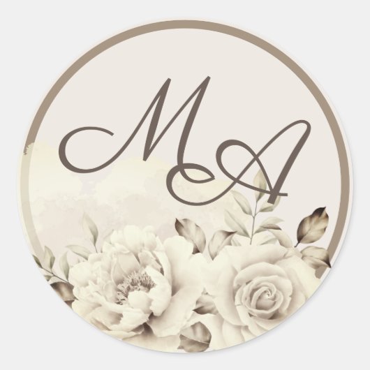 Rond Sticker mariage de monogramme de fleurs blanc rust (Devant)