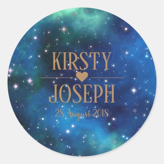 Rond Sticker Mariage de monogramme de galaxie spatiale (Devant)