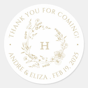 Rond Sticker Mariage de Monogramme d'or botanique