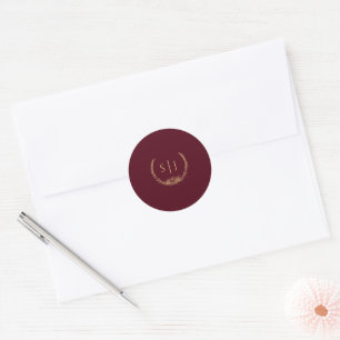 Rond Sticker Mariage de Monogramme Floral d'or de Bourg