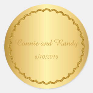 Rond Sticker Mariage de monogramme métallique Gold Foil