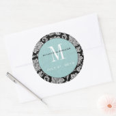 Rond Sticker Mariage de monogramme Tiffany noir Damask (Enveloppe)