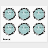 Rond Sticker Mariage de monogramme Tiffany noir Damask (Feuille)