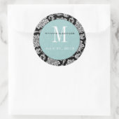 Rond Sticker Mariage de monogramme Tiffany noir Damask (Sac)