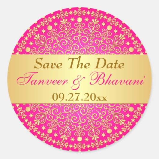 Rond Sticker Mariage de points, Scrolls d'or rose compl (Devant)