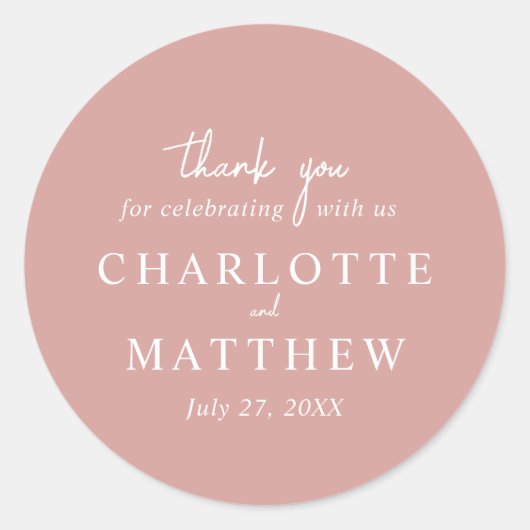 Rond Sticker Mariage de Rose de script Dusty (Devant)