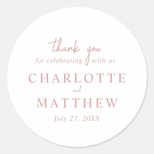 Rond Sticker Mariage de Rose de script Dusty (Devant)