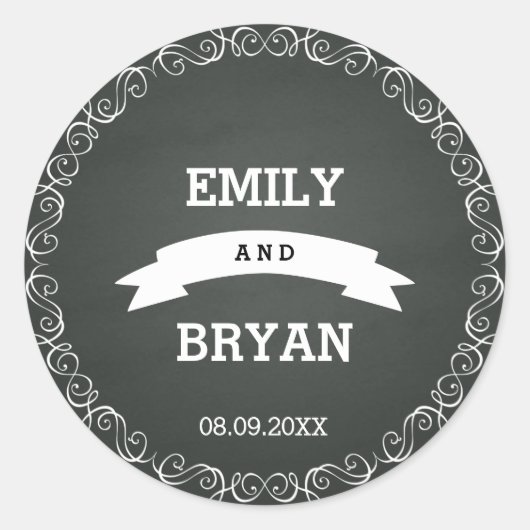 Rond Sticker Mariage de tableau noir (Devant)