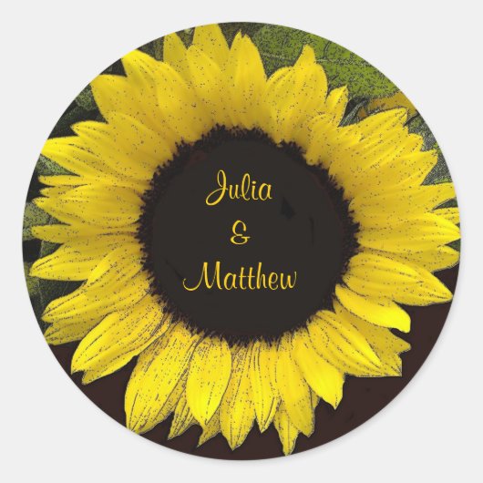 Rond Sticker Mariage de tournesol jaune (Devant)