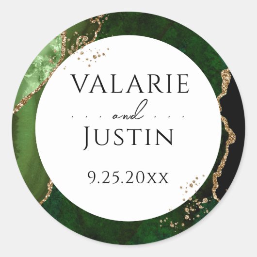 Rond Sticker Mariage Elegant Green Agate Gold Parties s (Devant)