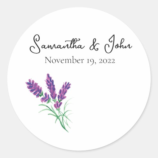 Rond Sticker Mariage Élégant Lavender - Blanc (Devant)