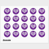 Rond Sticker Mariage élégant violet et blanc (Feuille)
