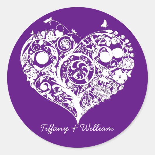 Rond Sticker Mariage élégant violet et blanc (Devant)