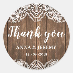 Rond Sticker Mariage en dentelle de bois rustique