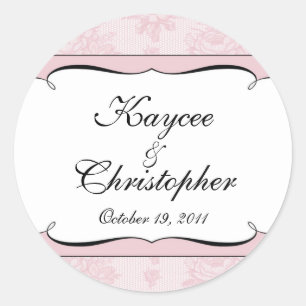 Rond Sticker Mariage en dentelle rose et blanc