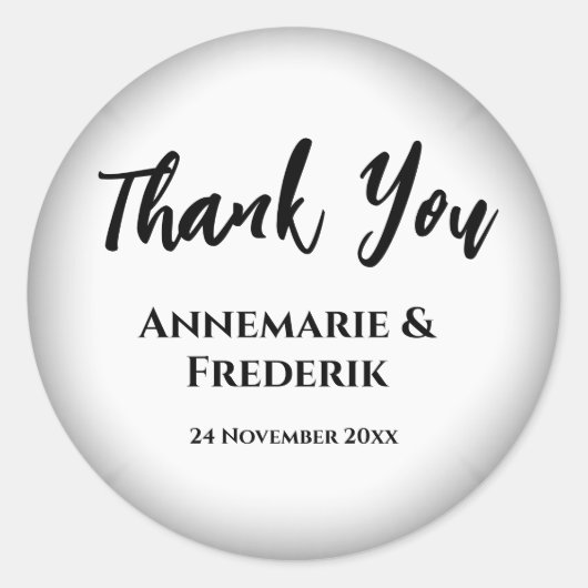 Rond Sticker Mariage en Merci noir et blanc (Devant)