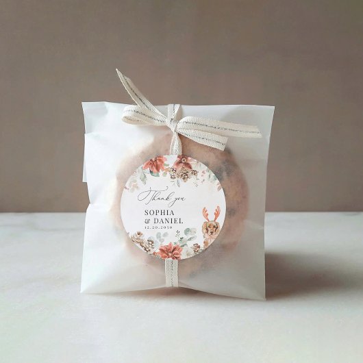 Rond Sticker Mariage en Pinecone rouge hiver