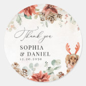 Rond Sticker Mariage en Pinecone rouge hiver (Devant)