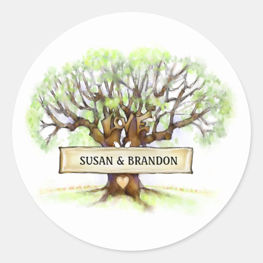 Rond Sticker mariage Enveloppe - Aimer Arbre (Devant)