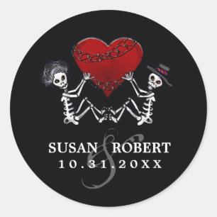 Rond Sticker mariage Enveloppe - Skeletons avec coeur