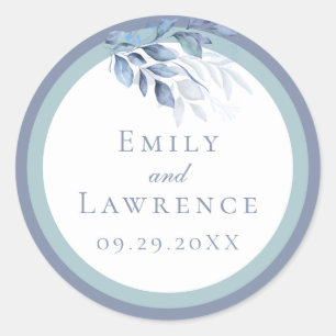 Rond Sticker Mariage Eucalyptus bleu ardoise