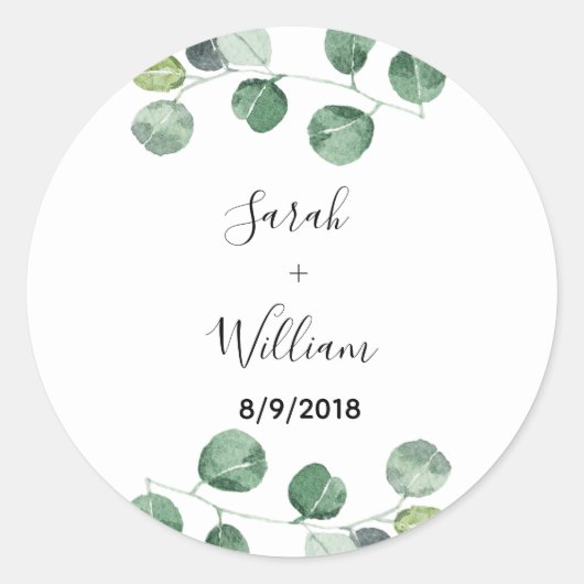 Rond Sticker Mariage Eucalyptus Vert (Devant)