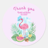 Rond Sticker Mariage Flamant rose d'aquarelle tropicale (Devant)