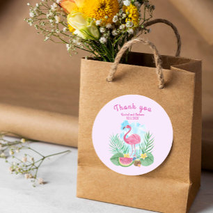Rond Sticker Mariage Flamant rose d'aquarelle tropicale